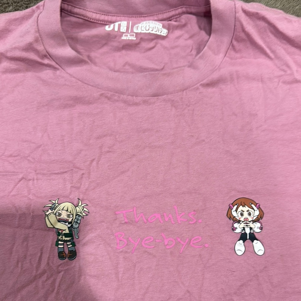 Uniqlo Pink Short Sleeve Tee with Cartoon Embroidery
